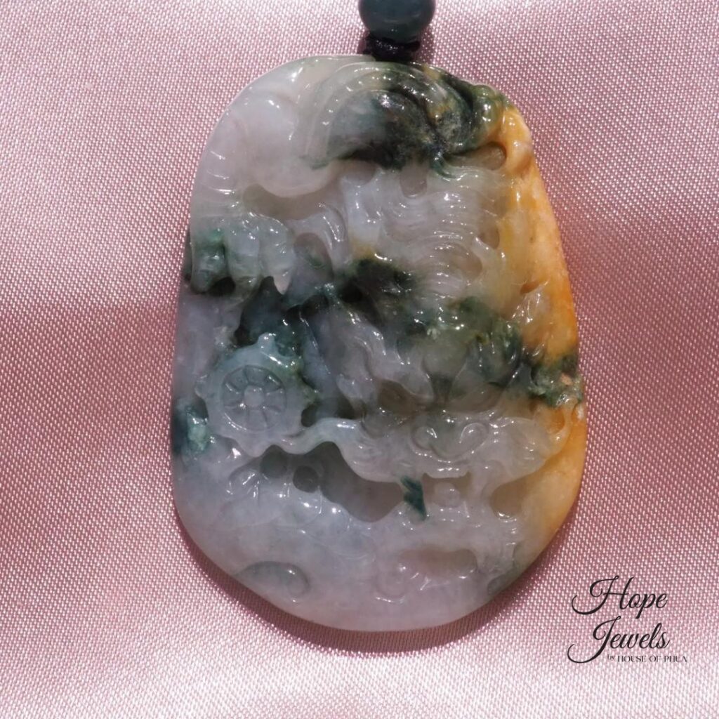 Dragon and Wheel Jade Pendant with Certificate - Grade A Jadeite