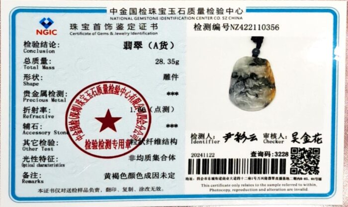 Dragon and Wheel Jade Pendant with Certificate - Grade A Jadeite - Image 4