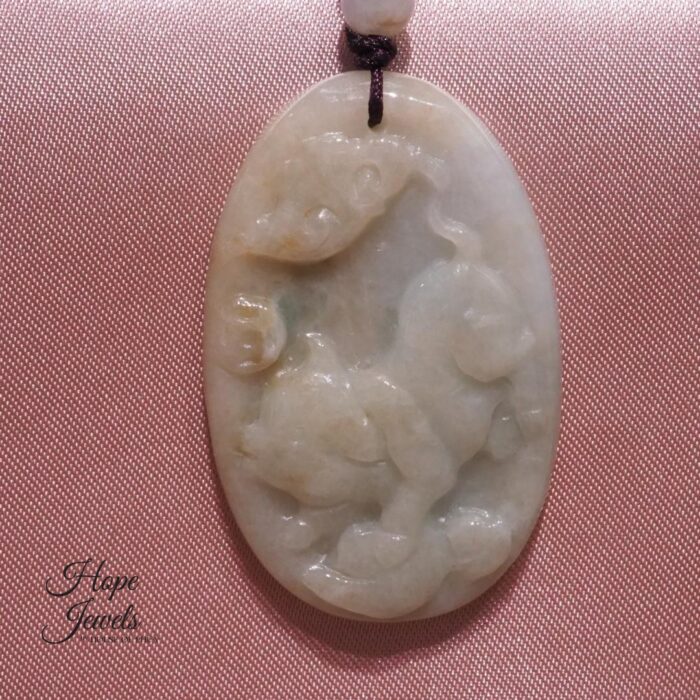 Pig on Clouds Jade Pendant with Certificate - Grade A Jadeite