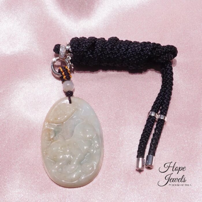 Pig on Clouds Jade Pendant with Certificate - Grade A Jadeite - Image 3